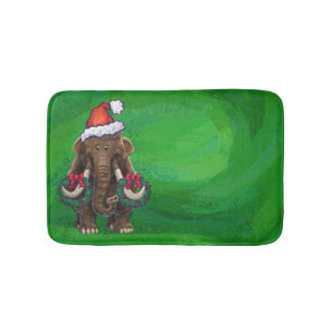 Festive Mastodon on Green Bath Mat