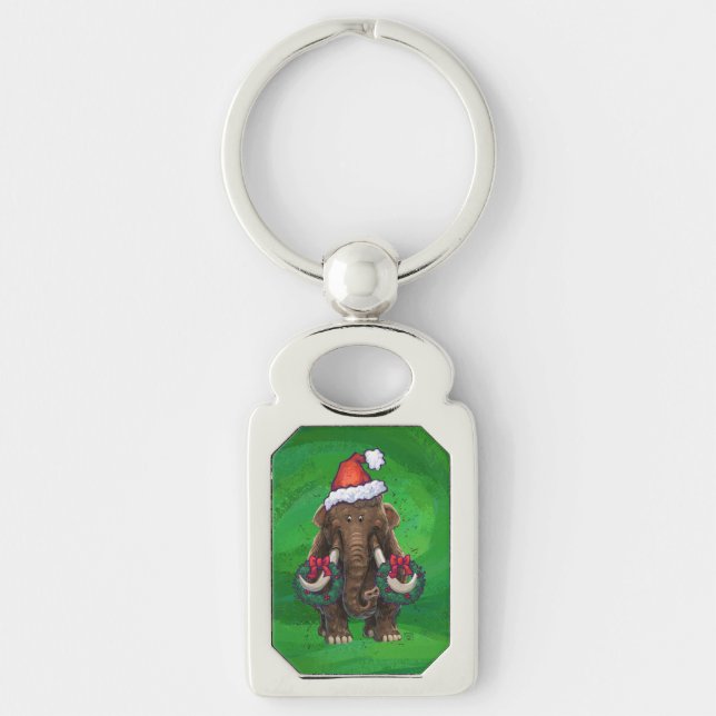 Festive Mastodon on Green Key Ring (Front)