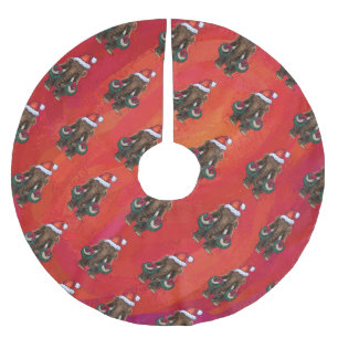 Festive Mastodon on Red Brushed Polyester Tree Skirt
