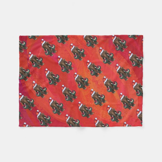 Festive Mastodon on Red Fleece Blanket (Front (Horizontal))