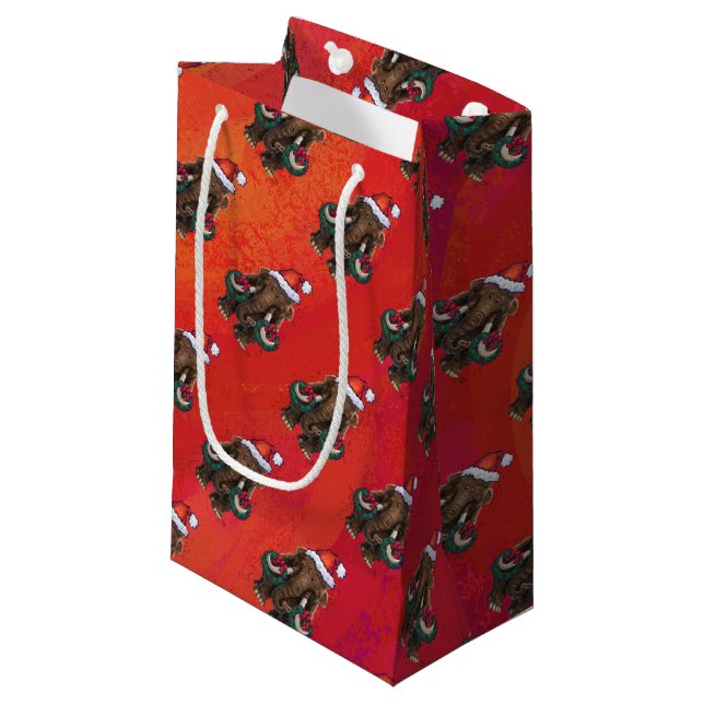 Festive Mastodon on Red Small Gift Bag (Front Angled)