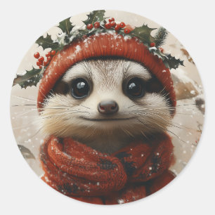 Festive Meerkat in Winter Wonderland Classic Round Sticker