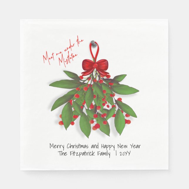 Festive Meet Me Under the Mistletoe Christmas Napkin (Front)
