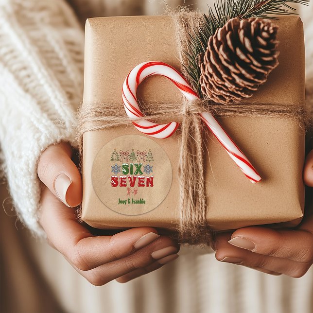 Festive Meme "Six Seven" 6 7 Xmas Kraft Classic Round Sticker (Creator Uploaded)