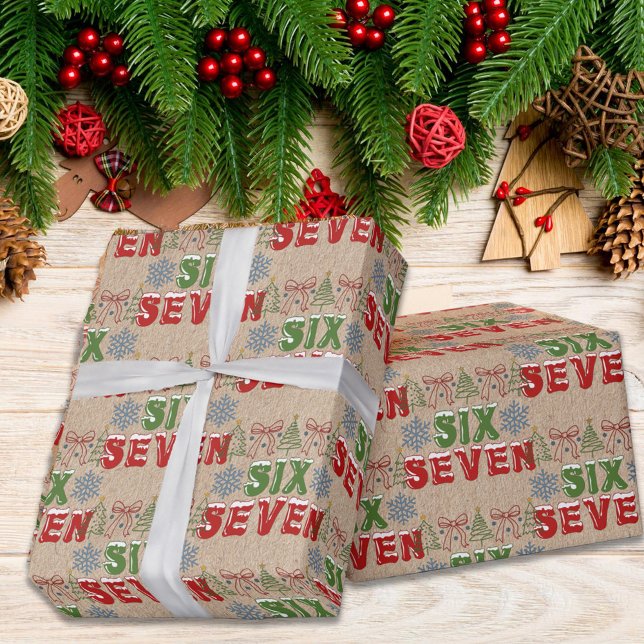 Festive Meme "Six Seven" 6,7 Xmas Trees Kraft  Wrapping Paper (Creator Uploaded)