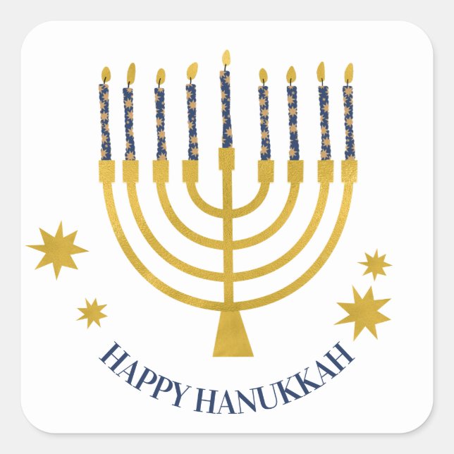 Festive Menorah Candles Happy Hanukkah  Square Sticker (Front)