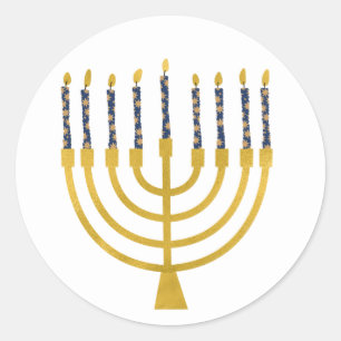 Festive Menorah Hanukkah Blue Candles Drawing Classic Round Sticker