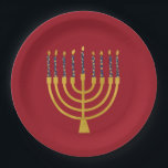 Festive Menorah Hanukkah Blue Candles Elegant  Paper Plate<br><div class="desc">Faux gold foil menorah candles for your Hanukkah celebration. Whimsical menorah illustration with white stars covered celestial candles on a faux gold menorah candle stand. Menorah elegant starry Hanukkah illustrated design gifts and paper products.</div>
