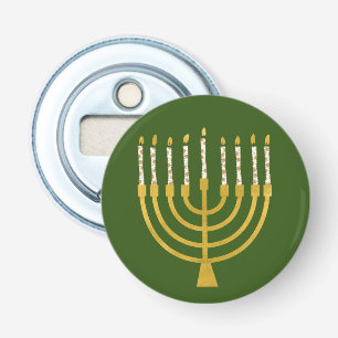 Festive Menorah Hanukkah Candles Elegant Green Bottle Opener