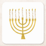 Festive Menorah Hanukkah Candles Elegant Minimal Square Paper Coaster<br><div class="desc">Faux gold foil menorah candles for your Hanukkah celebration. Whimsical menorah illustration with white stars covered celestial candles on a faux gold menorah candle stand. Minimalist menorah elegant starry Hanukkah illustrated design gifts and paper products.</div>