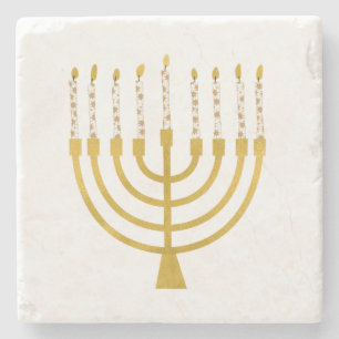 Festive Menorah Hanukkah Candles Elegant Minimal Stone Coaster