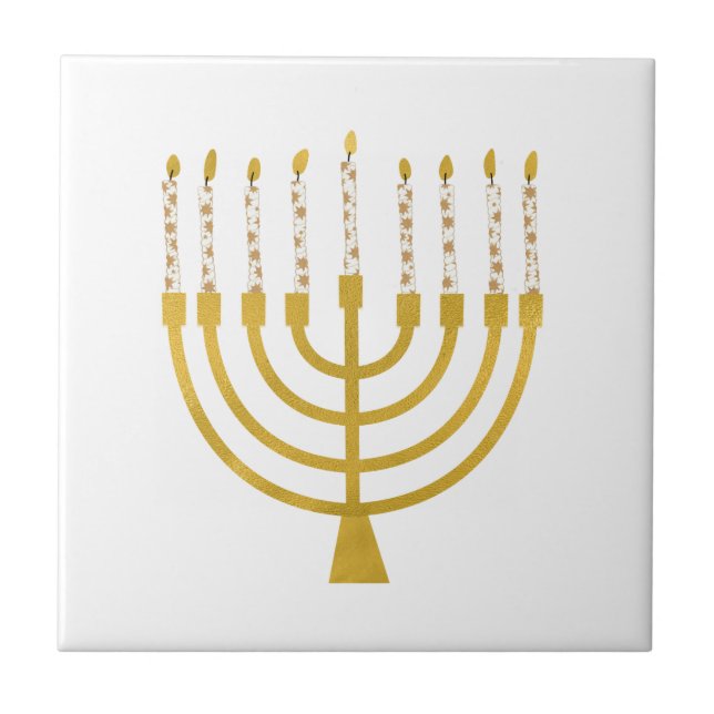 Festive Menorah Hanukkah Candles Elegant Minimal  Tile (Front)