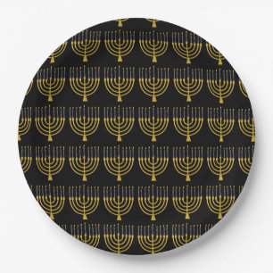 Festive Menorah Hanukkah Candles Elegant Pattern Paper Plate