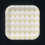 Festive Menorah Hanukkah Candles Pattern White Paper Plate<br><div class="desc">Faux gold foil menorah candles for your Hanukkah celebration. Whimsical menorah illustration with white stars covered celestial candles on a faux gold menorah candle stand. Menorah elegant starry Hanukkah illustrated design gifts and paper products.</div>