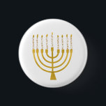 Festive Menorah Hanukkah Celestial Candles Elegant 3 Cm Round Badge<br><div class="desc">Faux gold foil menorah candles for your Hanukkah celebration. Whimsical menorah illustration with white stars covered celestial candles on a faux gold menorah candle stand. Menorah elegant starry Hanukkah illustrated design gifts and paper products.</div>