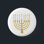 Festive Menorah Hanukkah Celestial Candles Elegant 3 Cm Round Badge<br><div class="desc">Faux gold foil menorah candles for your Hanukkah celebration. Whimsical menorah illustration with white stars covered celestial candles on a faux gold menorah candle stand. Menorah elegant starry Hanukkah illustrated design gifts and paper products.</div>