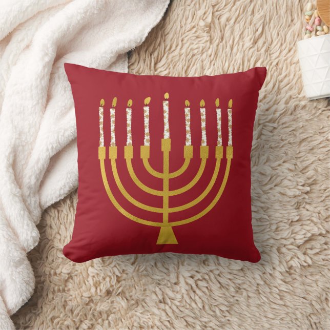 Festive Menorah Hanukkah Celestial Candles Red  Cushion (Blanket)