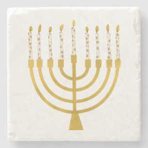 Festive Menorah Hanukkah Celestial Candles Wedding Stone Coaster