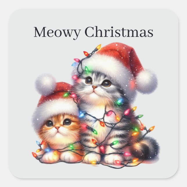 Festive Meowy Christmas cat add text  Square Sticker (Front)