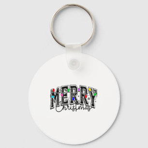 Festive Merry &amp; Bright Christmas Lights  Key Ring