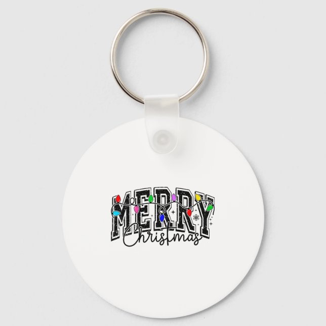 Festive Merry &amp; Bright Christmas Lights  Key Ring (Front)