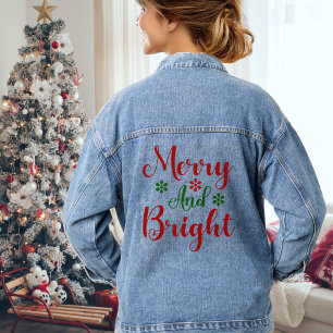 Festive Merry And Bright Christmas Holiday Denim Jacket