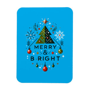 Festive Merry and Bright Christmas Tree Design Magnet