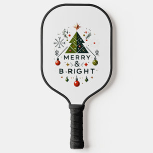 Festive Merry and Bright Christmas Tree Design Pickleball Paddle