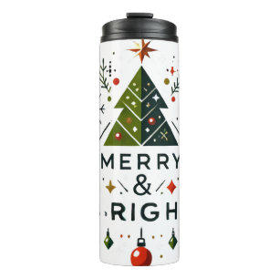 Festive Merry and Bright Christmas Tree Design Thermal Tumbler