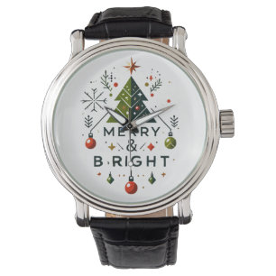 Festive Merry and Bright Christmas Tree Design Watch