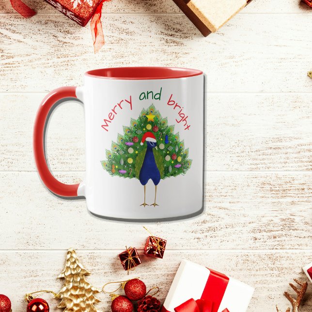 Festive Merry and Bright Christmas Tree Peacock Mug (Creator Uploaded)