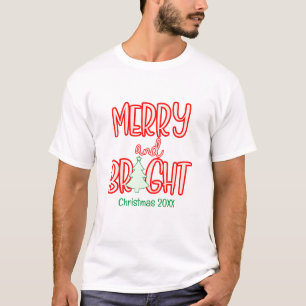Festive Merry and Bright Christmas Tree Red Green T-Shirt