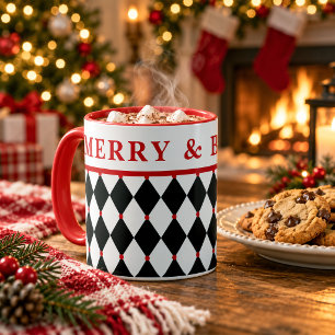 Festive Merry and Bright Harlequin Pattern Mug