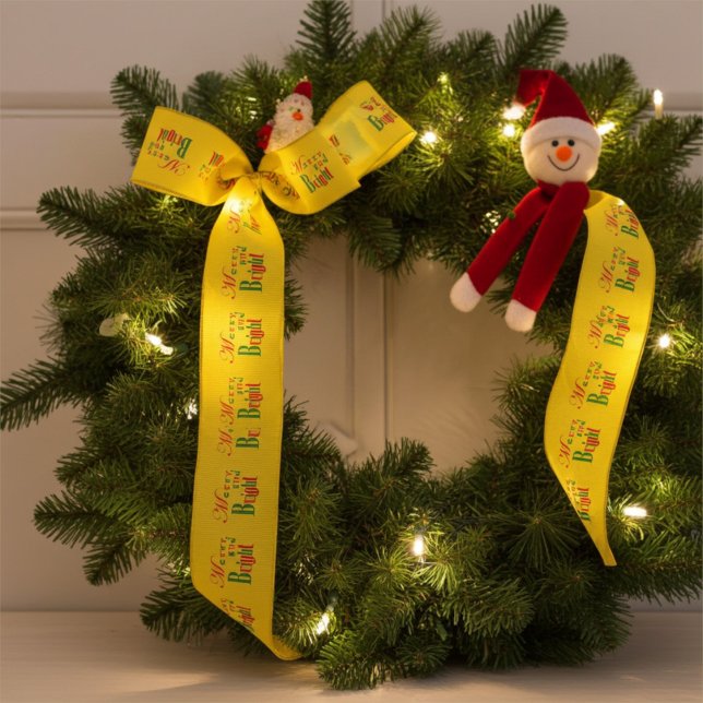 Festive Merry and Bright Stripe on Old Gold Grosgrain Ribbon (Creator Uploaded)