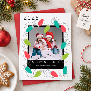 Festive Merry & Bright Christmas Lights Photo Holiday Card