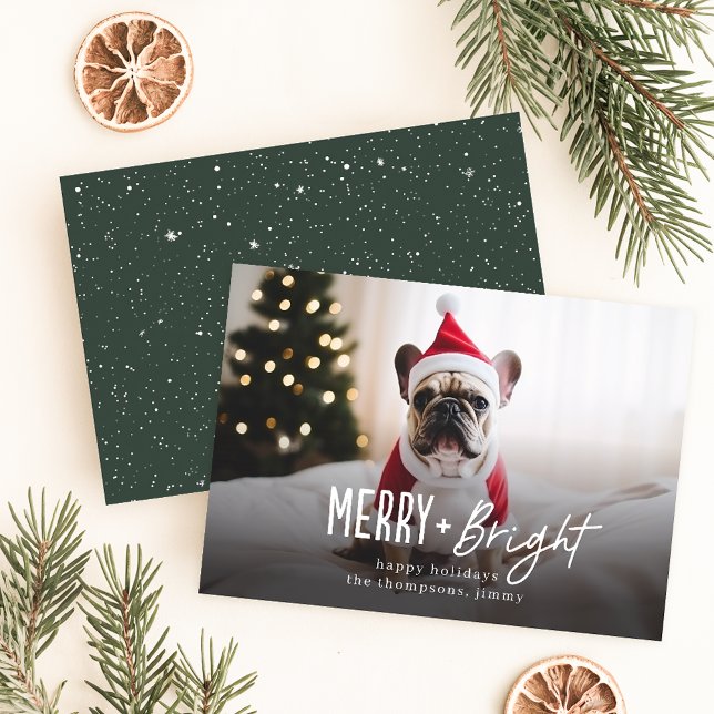 Festive Merry Bright Modern Dog Photo Christmas Holiday Card (Creator Uploaded)