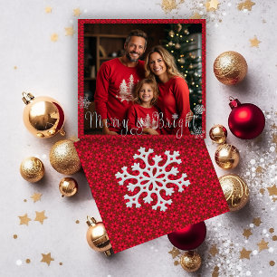 Festive 'Merry & Bright' Red Holiday Photo Card