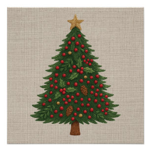 festive merry bright rustic christmas tree poster