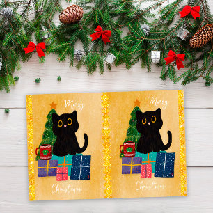 Festive Merry Christmas Black Cat Coffee Orange Tissue Paper