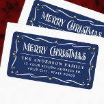 Festive Merry Christmas blue white return address  Label<br><div class="desc">Blue and white or any colour return address labels with the text "Merry Christmas" in a festive font and your return address below surrounded by an ornate border with yellow stars. You can change the background,  border and font colours to any custom colour with the customisation tool.</div>