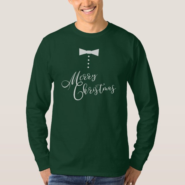 Festive Merry Christmas Bow Tie Tuxedo Style T-Shirt (Front)