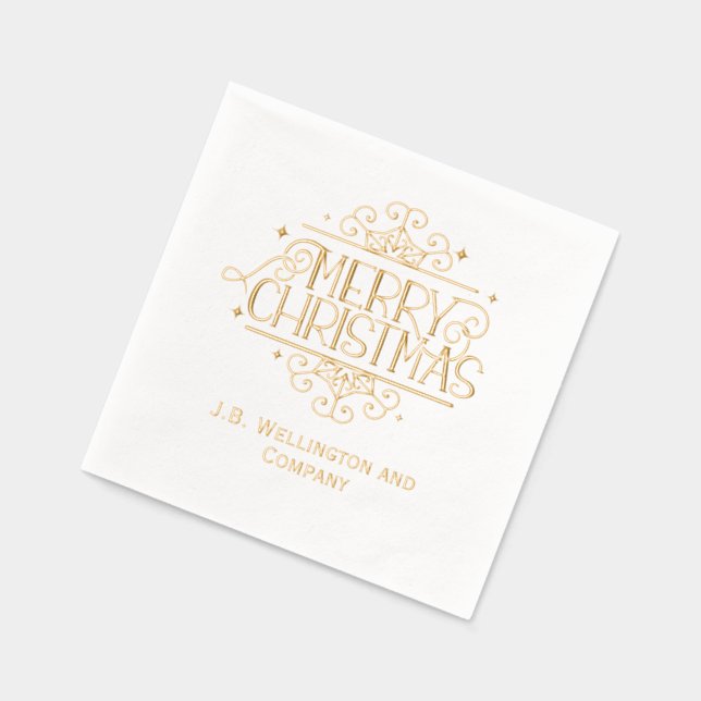 Festive Merry Christmas Company / Family Name Foil Napkins (Left)
