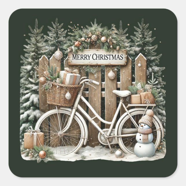 Festive Merry Christmas Country bike Square Sticker (Front)