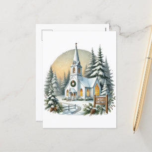 Festive Merry Christmas Country Church Holiday Postcard
