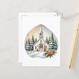 Festive Merry Christmas Country Church Holiday Postcard