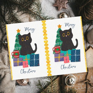 Festive Merry Christmas Cute Black Cat Coffee Art Tissue Paper