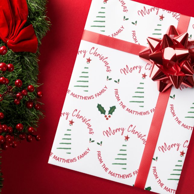 Festive Merry Christmas From Custom Name Wrapping Paper (Creator Uploaded)