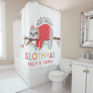 Festive merry christmas fun colourful sloth holida shower curtain