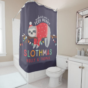 Festive merry christmas fun colourful sloth holida shower curtain