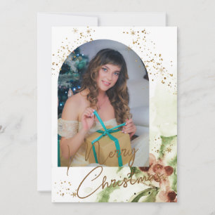 Festive Merry Christmas Golden Greenery Holiday Card